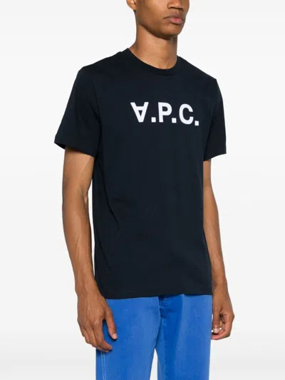 Apc A.p.c. Women Blue Crewneck T-shirt With Logo On The Front In Cotton Woman In Blue