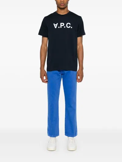 Apc A.p.c. Women Blue Crewneck T-shirt With Logo On The Front In Cotton Woman In Blue