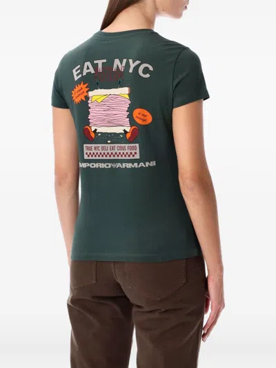 Emporio Armani Graphic Print Short Sleeve Crew Neck Top In Green