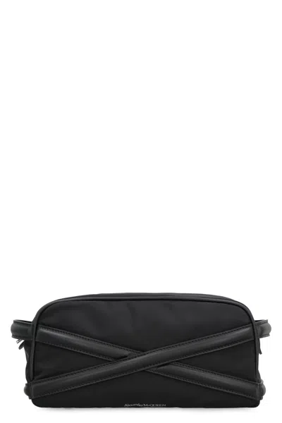 Alexander Mcqueen Black Fabric Beauty Case In Brown
