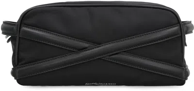 Alexander Mcqueen Black Fabric Beauty Case In Brown