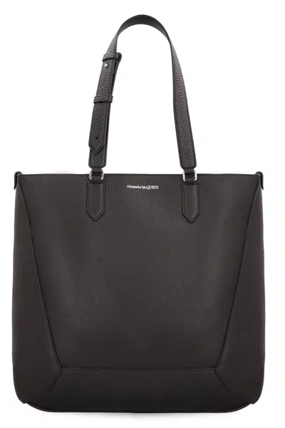 Alexander Mcqueen The Edge Medium Leather Tote Bag In Black