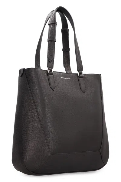 Alexander Mcqueen The Edge Medium Leather Tote Bag In Black