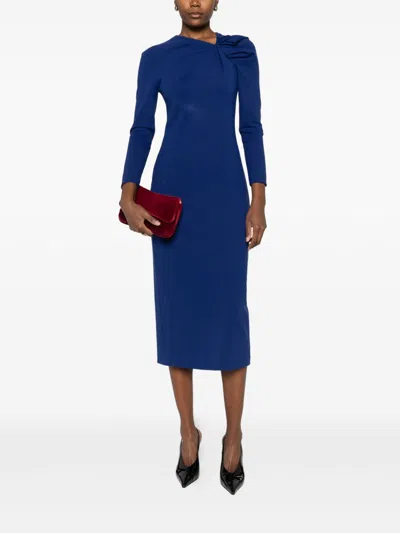 Emporio Armani Asymmetric Neckline Draped Midi Dress In Blue