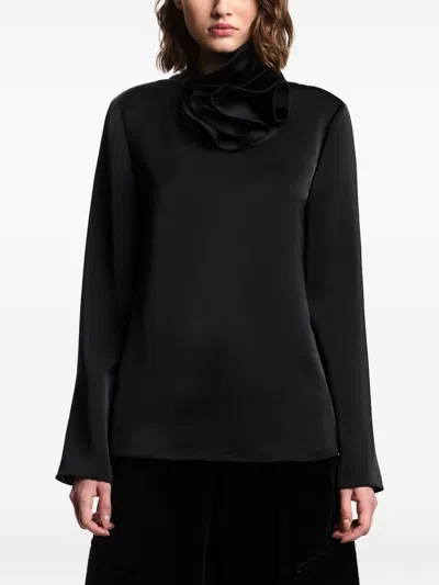 Emporio Armani Ruffled Neckline Sweater In Black
