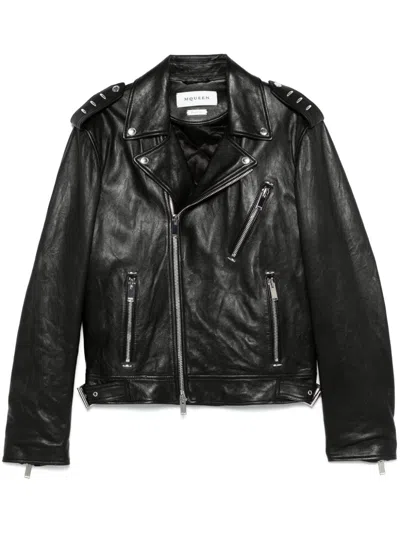 Alexander Mcqueen Piercing Leather Jacket In Black