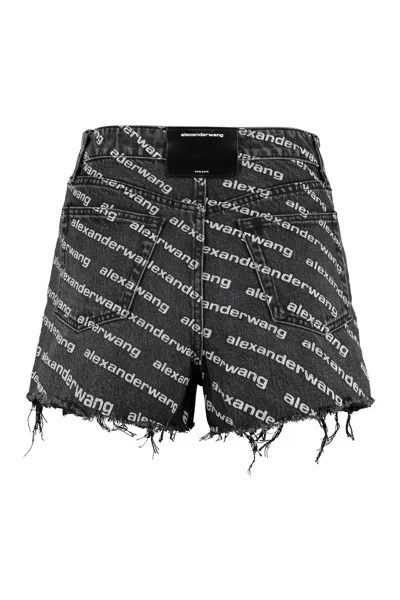 Alexander Wang Logo-print Frayed Shorts In Black