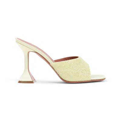 Amina Muaddi Yellow Satin Sandals With Hourglass Heel In Multi