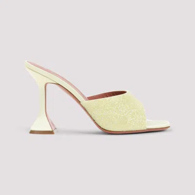 Amina Muaddi Yellow Satin Sandals With Hourglass Heel In Multi