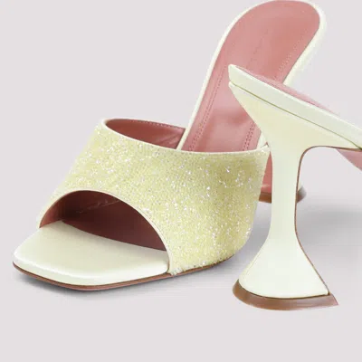 Amina Muaddi Yellow Satin Sandals With Hourglass Heel In Multi