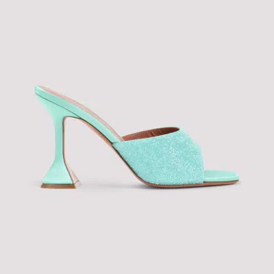 Amina Muaddi Satin Open-toe Sandals With Crystal Embellishments In Blue