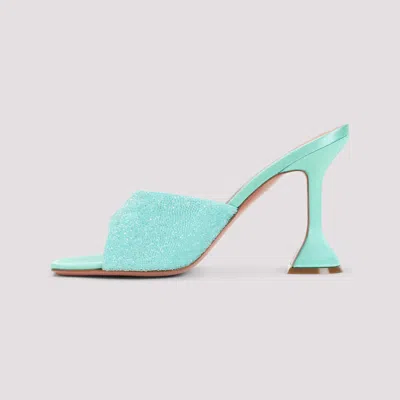 Amina Muaddi Satin Open-toe Sandals With Crystal Embellishments In Blue