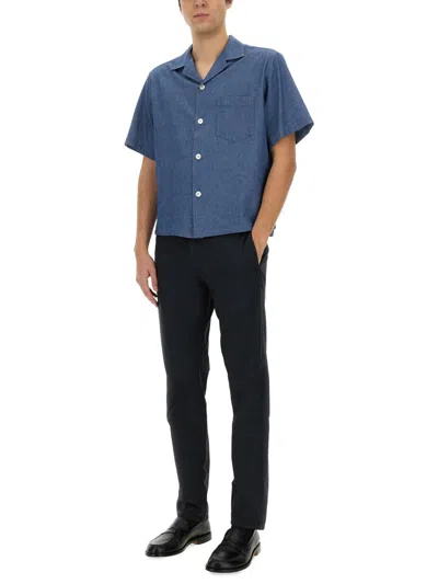 Aspesi Short Sleeves Spread Collar Chest Pocket Shirt In Blue