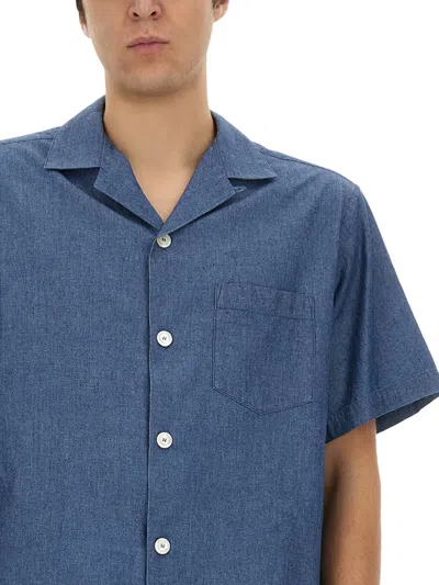 Aspesi Short Sleeves Spread Collar Chest Pocket Shirt In Blue