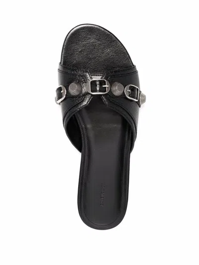 Balenciaga 10mm Cagole Leather Sandals In Black