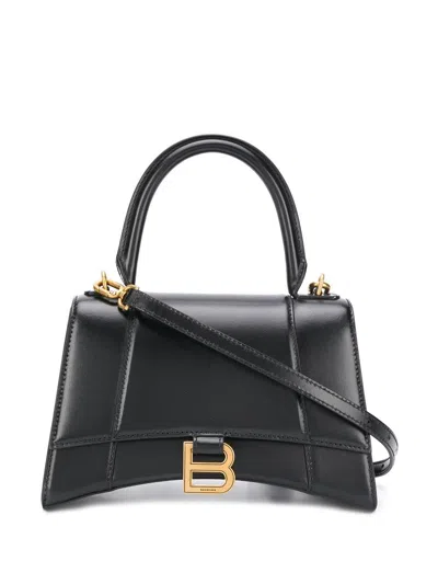 Balenciaga Hourglass Small Leather Top Handle Shoulder Bag In Black