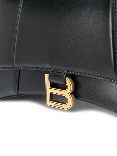 Balenciaga Hourglass Small Leather Top Handle Shoulder Bag In Black