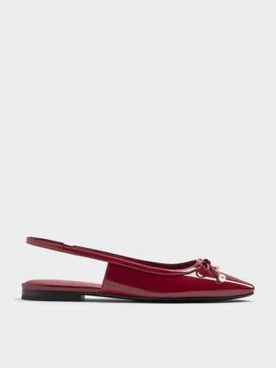Charles & Keith - Barbara Patent Pearl-embellished Bow Slingback Flats In Multi