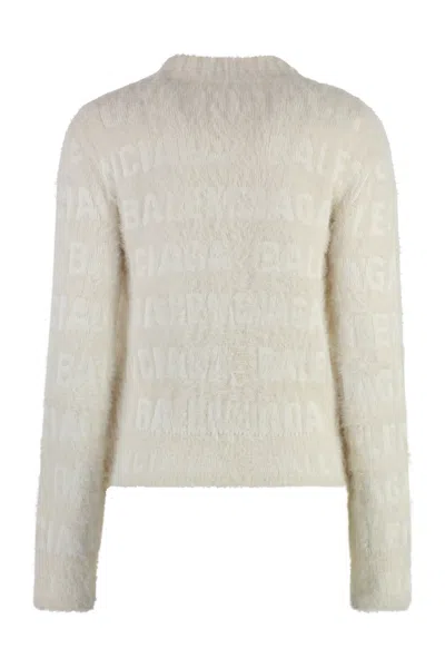 Balenciaga Fuzzy Logo Sweater In Neutral