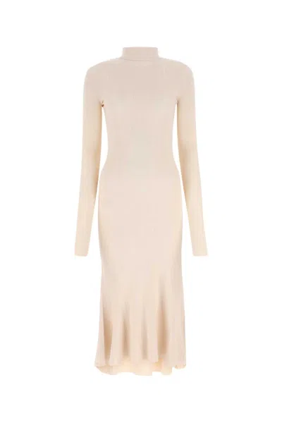 Balenciaga Sand Silk Blend Dress In Neutral