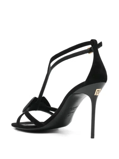Balmain Black Leather Stiletto Heel Sandals In Black