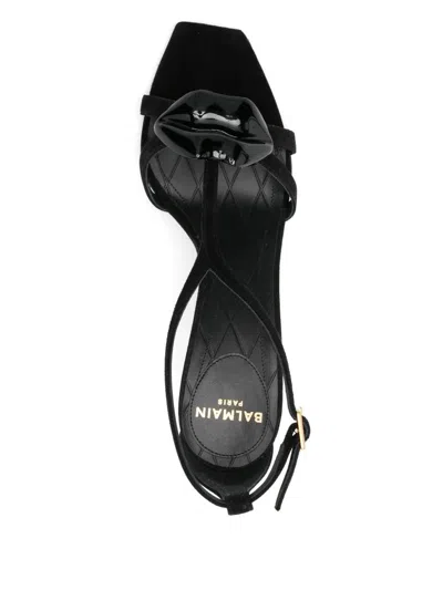 Balmain Black Leather Stiletto Heel Sandals In Black