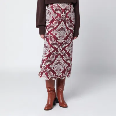 Farm Rio Bordeaux Jacquard Midi Skirt In Burgundy