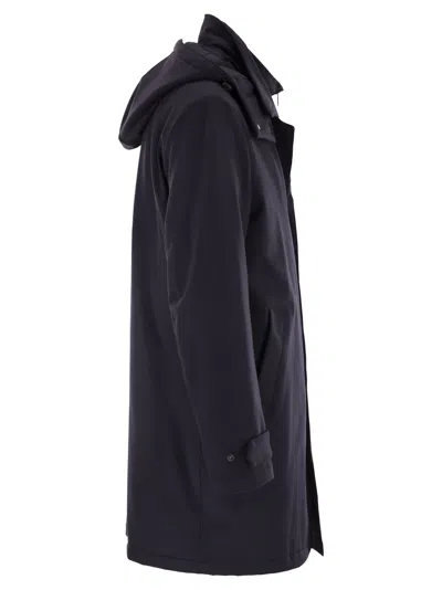 Fay Lightweight Blue Stretch Nylon Overcoat With Double-front Design In Black