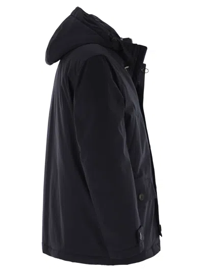 Fay Navy Hooded Coat With Button And Zipper Closure In Blue
