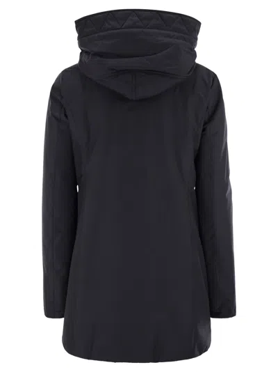 Fay Hooded Black Jacket With Quilted Detailing And Toggle Closure In Blue