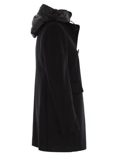 Fay Toggle Coat In Black Wool Blend Fabric In Black