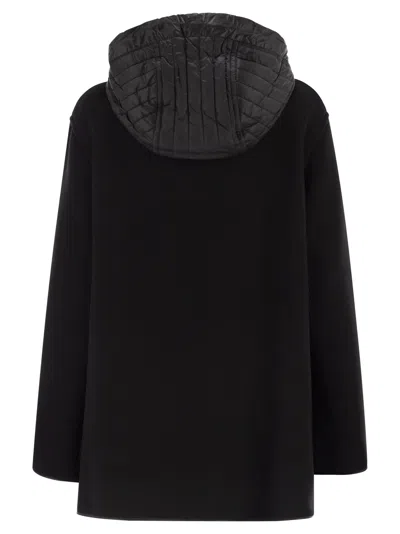 Fay Straight Silhouette Short Coat With Quilted Hood In Black