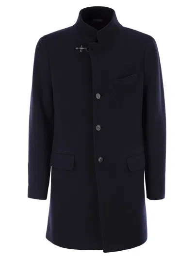Fay Long Wool Coat Featuring Pockets In Blue