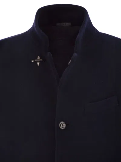 Fay Long Wool Coat Featuring Pockets In Blue