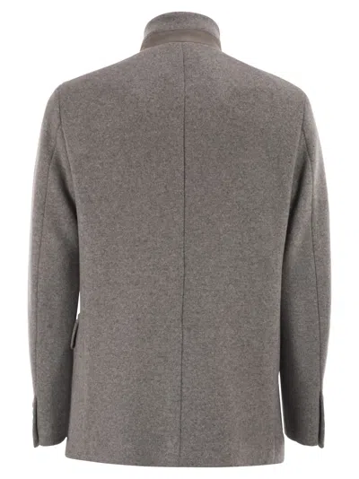 Fay Minimalist Sand Jacket With Unique Toggle Closure In Gray