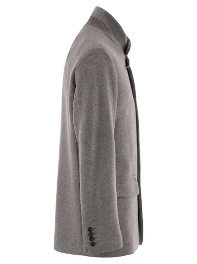 Fay Minimalist Sand Jacket With Unique Toggle Closure In Gray