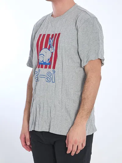 Bottega Veneta Men Grey Crewneck T-shirt With Maxi Print On The Front And Wrinkled Ffect In Cotton M In Gray