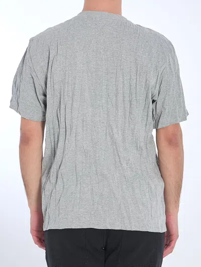 Bottega Veneta Men Grey Crewneck T-shirt With Maxi Print On The Front And Wrinkled Ffect In Cotton M In Gray