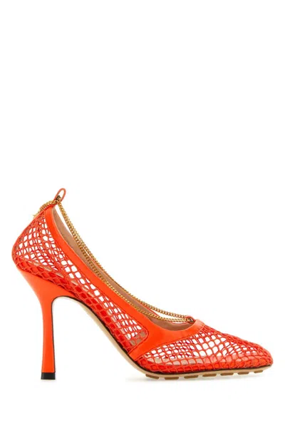 Bottega Veneta Orange Mesh Stretch Pumps In Red