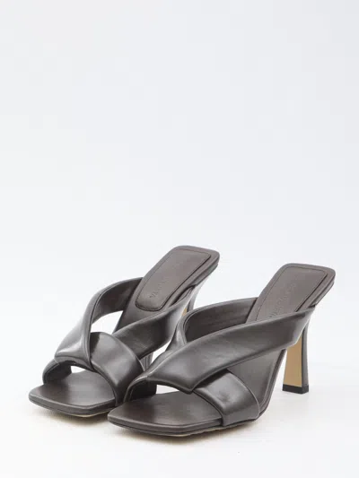 Bottega Veneta Riva Mule Sandals 9cm Heel In Metallic