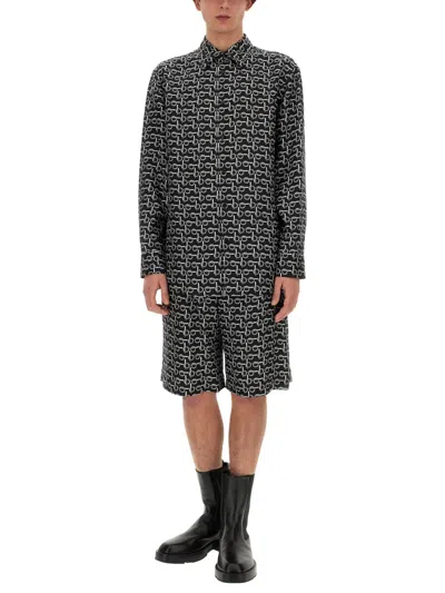 Burberry All Over Print Bermuda Shorts In Black