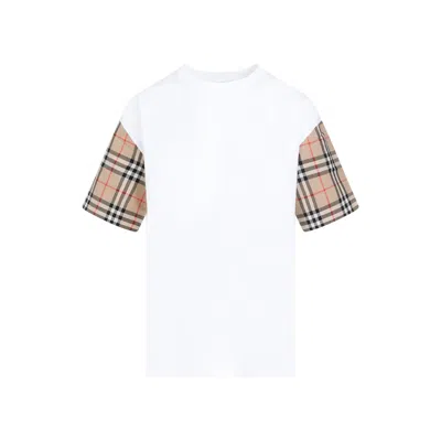 Burberry Women White T-shirt With Vintage Check Motif On The Sleeves In Cotton Woman