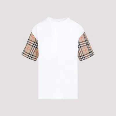 Burberry Women White T-shirt With Vintage Check Motif On The Sleeves In Cotton Woman