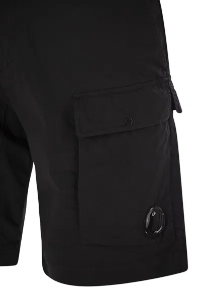 C.p. Company C.p.company Cotton Cargo Shorts With Lens In Black