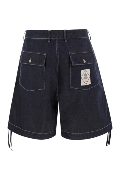 C.p. Company Cotton Denim Shorts With Concealed Button Fly In Blue
