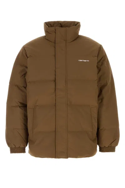 Carhartt Quilted High Collar Jacket With Front Pockets In Brown