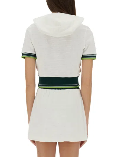 Casablanca Hooded Short Top Striped Trim In White