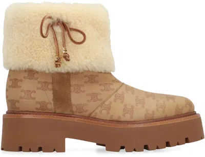 Celine Bulky Leather Boots With Triomphe All-over Motif In Multi