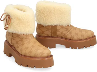 Celine Bulky Leather Boots With Triomphe All-over Motif In Multi