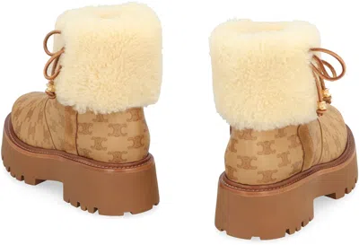 Celine Bulky Leather Boots With Triomphe All-over Motif In Multi